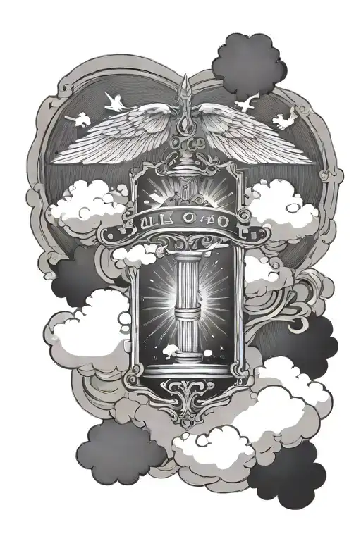 bible verse surrounded by clouds and rays shining tattoo design idea