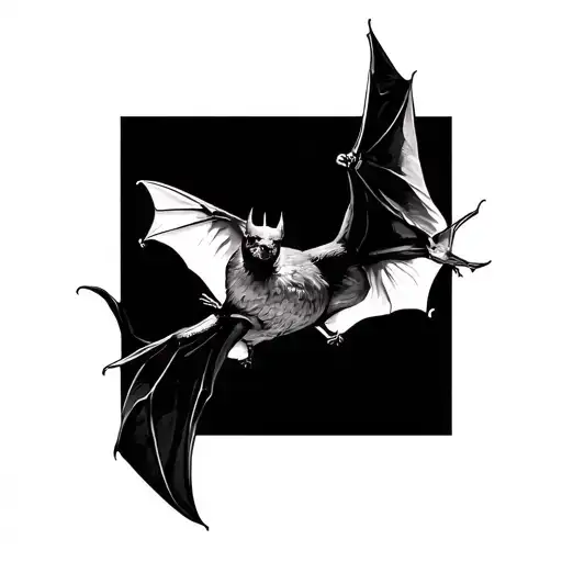 A bat and a bird flying together, one upside down and the other one upside up. The setting is realistic fantasy tattoo design idea