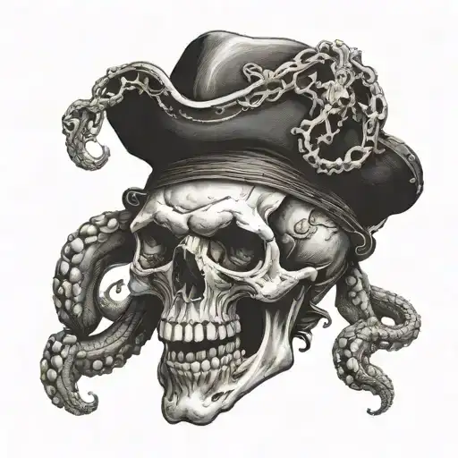 skull in pirate style with tentacles tattoo design idea