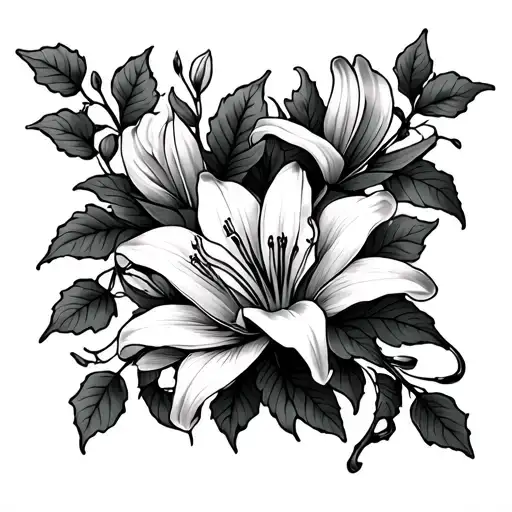 ivy vine with lilies intertwined tattoo design idea