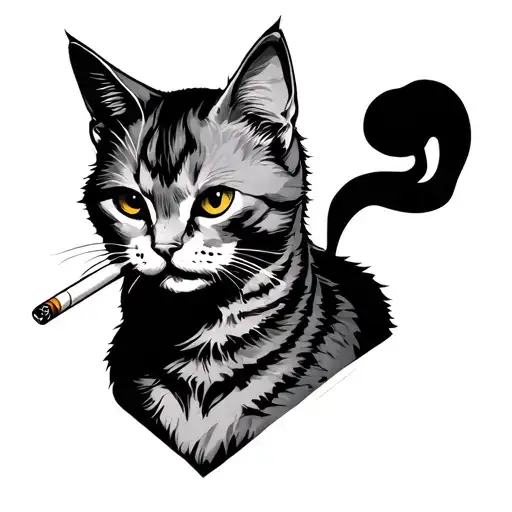 punk cat smoking cigarette tattoo design idea