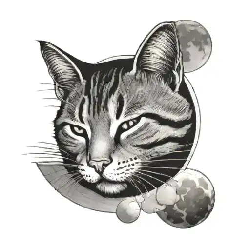 Sleeping tabby cat under the moon tattoo design idea