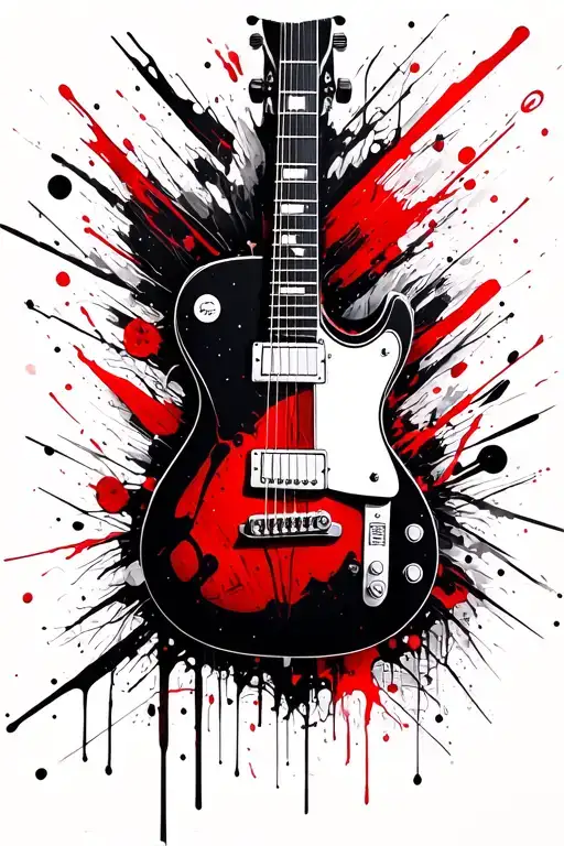 music, abstraction, black, red, geometry patterns,  guitar tattoo design idea