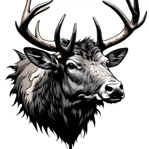 tribal bull elk head bugling tattoo design idea