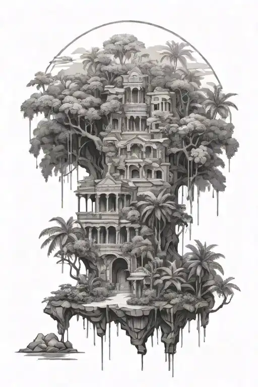 hanging gardens of babylon tattoo design idea