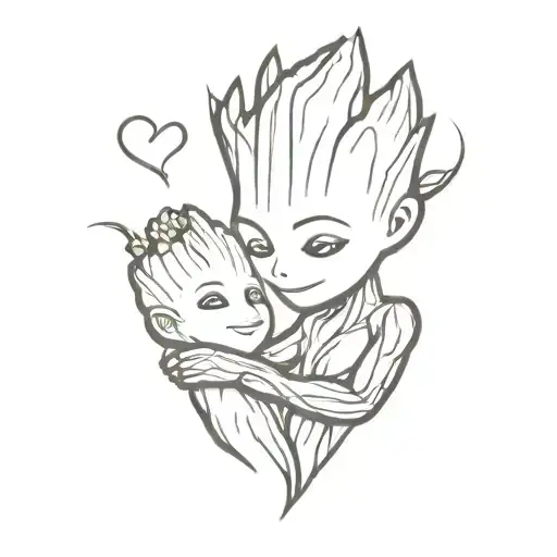mother and baby groot tattoo design idea