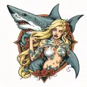 shark sexy blonde girl surrounded tattoo design idea