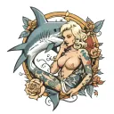 shark sexy blonde girl surrounded tattoo design idea
