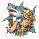 shark sexy blonde girl surrounded tattoo design idea