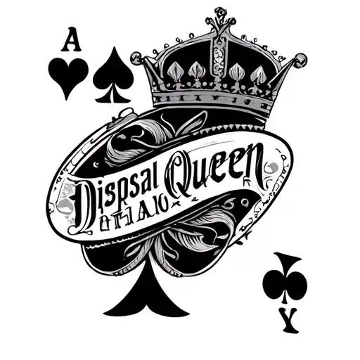 Black queen of spades symbol and the text 'Disposal Queen" tattoo design idea