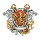 shield with crossed swords on phoenix wings tattoo design idea