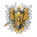 shield with crossed swords on phoenix wings tattoo design idea