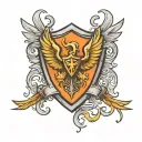 shield with crossed swords on phoenix wings tattoo design idea