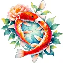 2koi fishes and peony flowers tattoo design idea