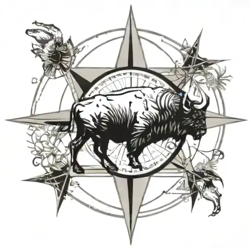 compass music buffalo tattoo design idea