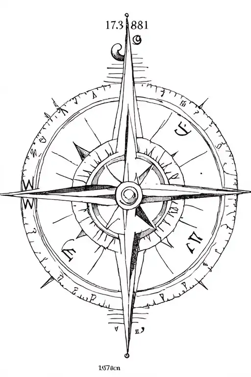 Compass with sun and moon. Oblong, about 12-13 cm long and narrow. Date 17.08.91 is to be incorporated. Fineline. tattoo design idea