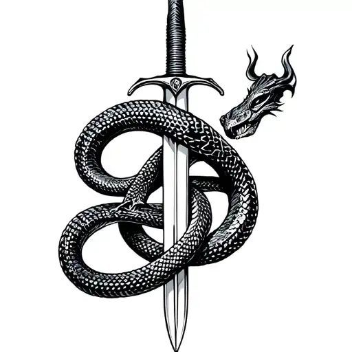 snake wrapped around sword intertwined evil tattoo design idea