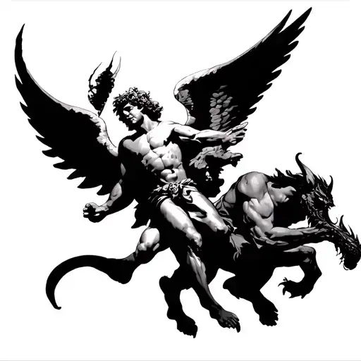 Archangel Michael Defeating Satan tattoo design idea