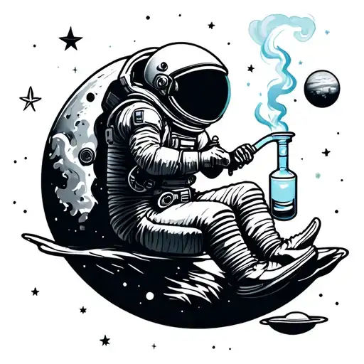 Picture an astronaut in a spacesuit sitting on the moon and going to smoke a bong. You can add stars and planets to the station tattoo design idea