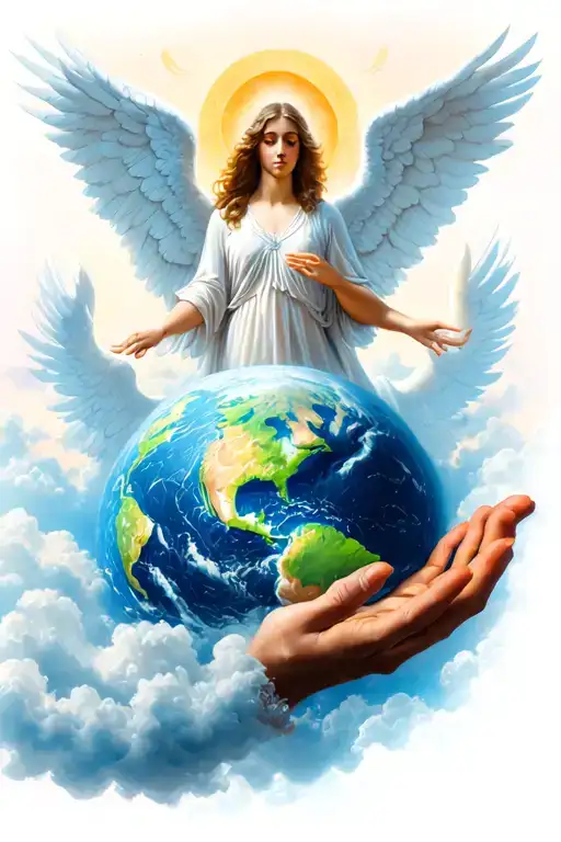 angels in heaven touching earth tattoo design idea
