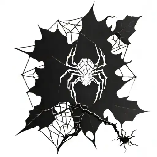 A detailed blackwork tattoo of a spider weaving a web in the shape of a tree tattoo design idea