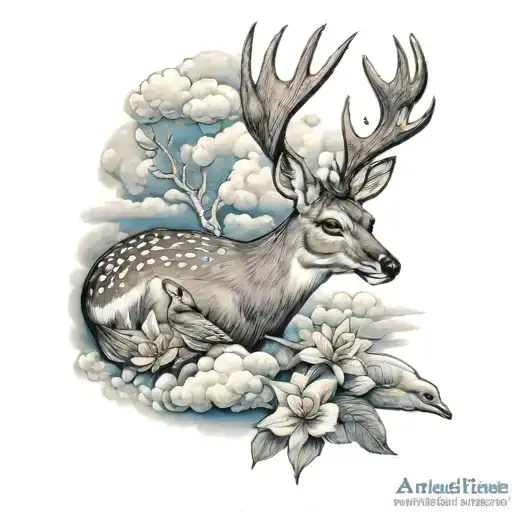 Deer Fish Paradise Dove clouds tattoo design idea