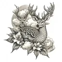 Deer Fish Paradise Dove clouds tattoo design idea