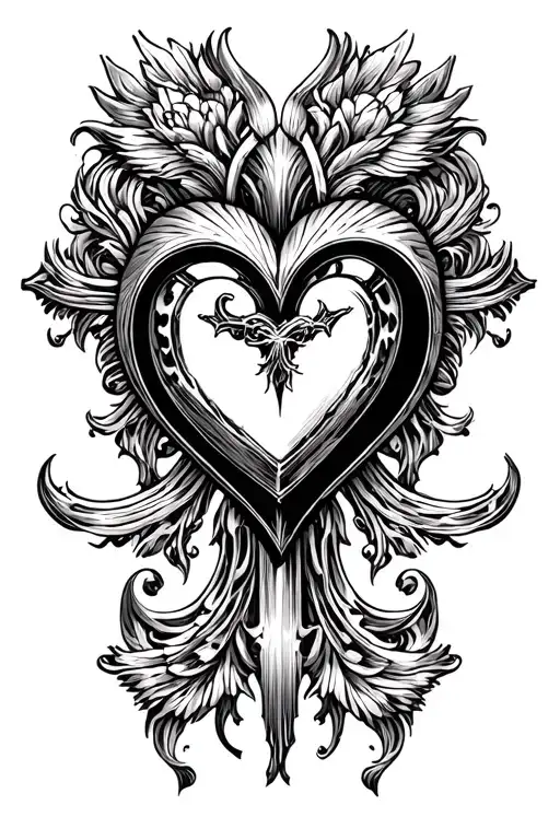 chrome heart cross tattoo design idea