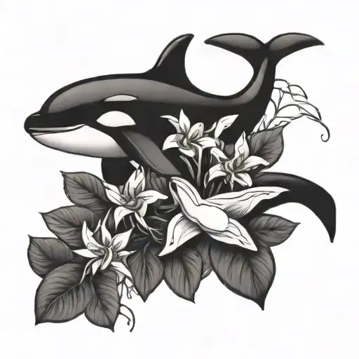 orca and West coast and Arabian jasmine tattoo design idea