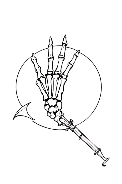 rock and roll sign skeleton hand with a bat  tattoo design idea