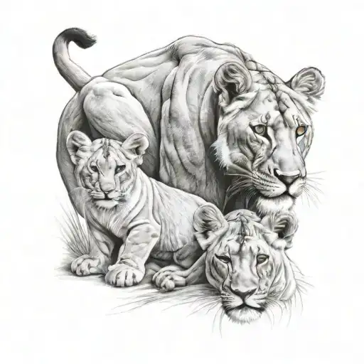 lioness and 2 cubs tattoo design idea