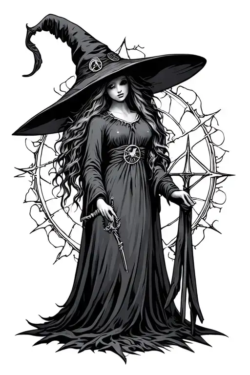 witchcraft, symbol of protection, occultism witches tattoo design idea