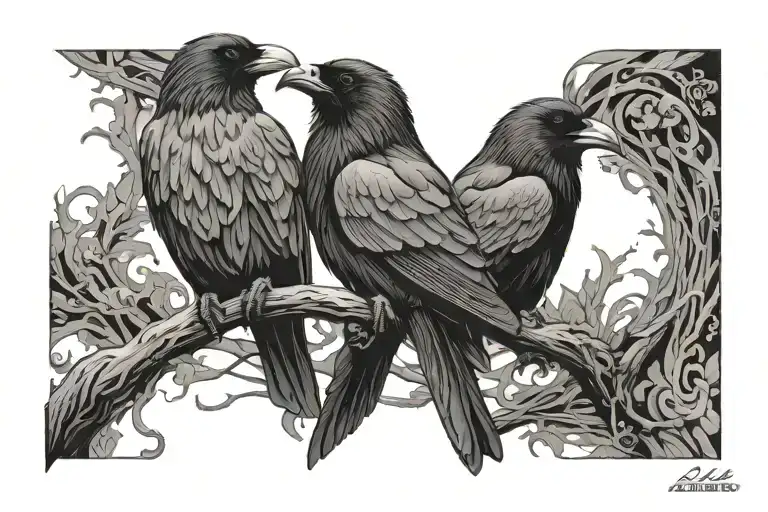 Odin's ravens Huginn and Muninn tattoo design idea