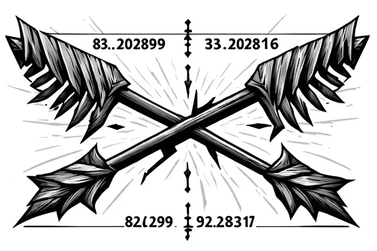 Design a tattoo that has a broken arrow and the coordinates.  -82.02699.        39.928176 tattoo design idea