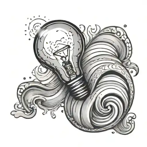 A dot work light bulb with a wave inside it tattoo design idea
