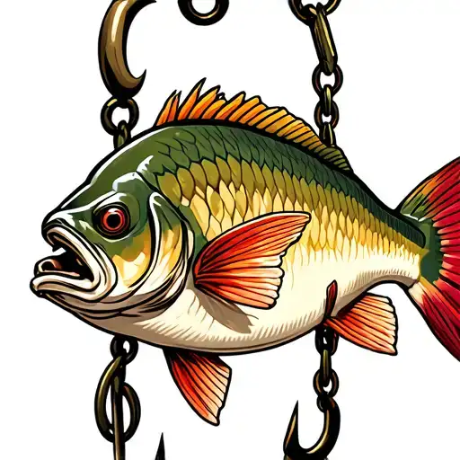 snapper on a hook hanging tattoo design idea