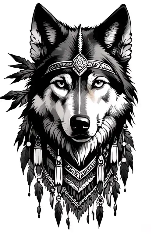 native american princess wolf link tattoo design idea