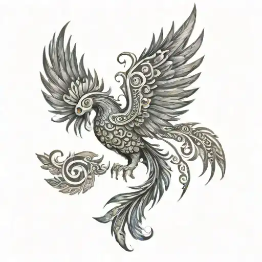 feathered phoenix wrapped Hmong symbols incorporated tattoo design idea