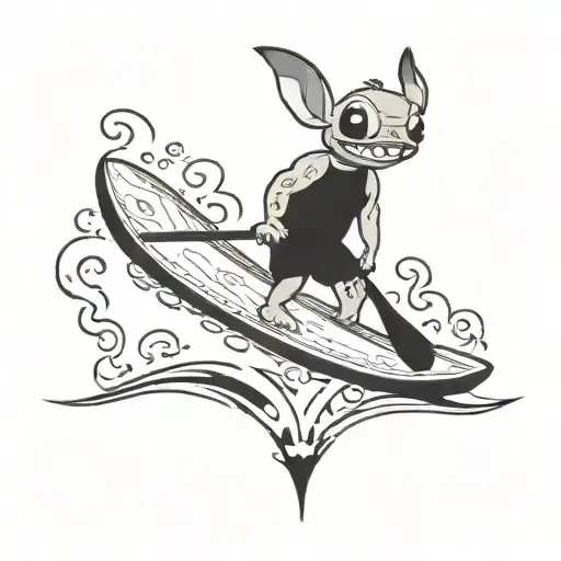 stich doing stand up paddle surf tattoo design idea