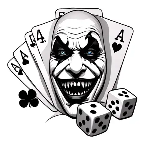 terrifying Joker face with 4 Aces and dices hanged tattoo design idea