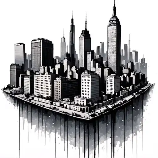 1of1 written as the buildings on a new york skyline with buildings tattoo design idea