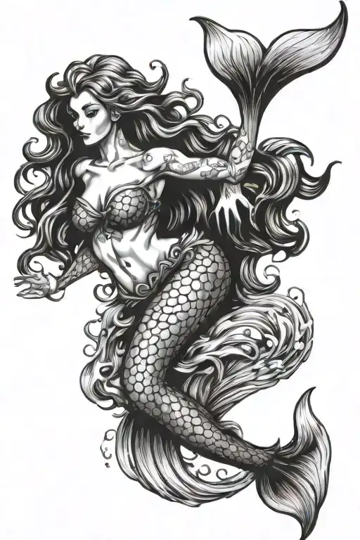 Mermaid swimming underwater tattoo design idea