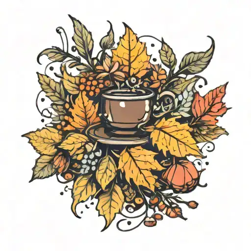 witchy herbs autum leaves tattoo design idea