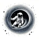 black hole astronaut floating in space reaching towards the stars tattoo design idea