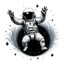 black hole astronaut floating in space reaching towards the stars tattoo design idea