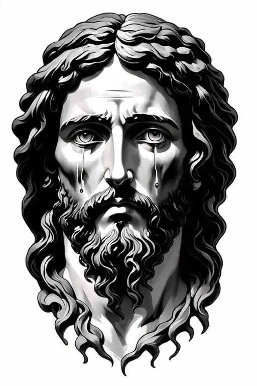 Jesus Christ crying eyes looking tattoo design idea