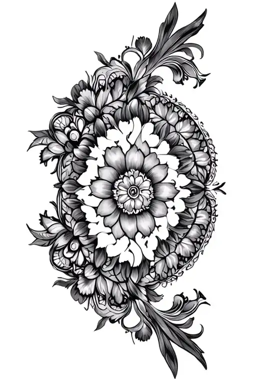 Renaissance floral mandala design incorporating elements tattoo design idea