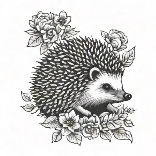 hedgehog made of flowers tattoo design idea