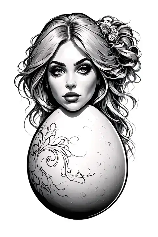 create a cartoon egg woman tattoo design idea