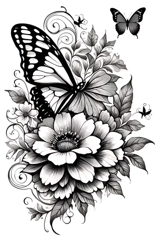 butterflies flowers filigree wave design tattoo design idea
